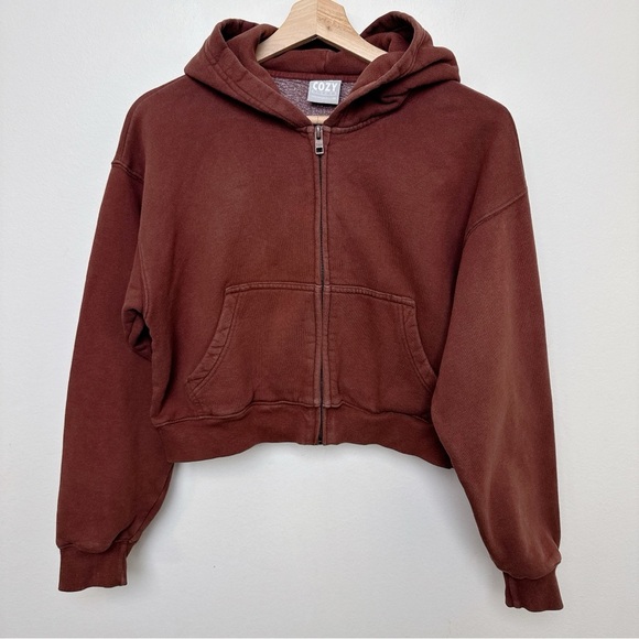 TNA Tops - Aritzia TNA Womens Xsmall Cozy Fleece Perfect Zip-Up Hoodie in Cognac